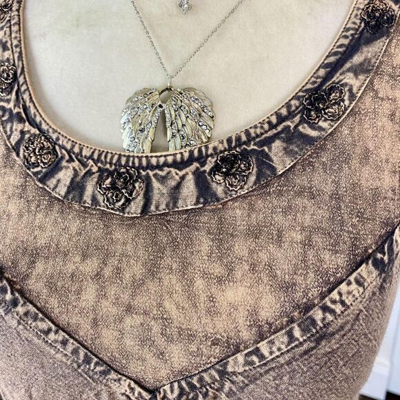 Early 2000's Tan Brown Embroidered Whimsygoth Boho Cami Tank Top S - Picture 3 of 7